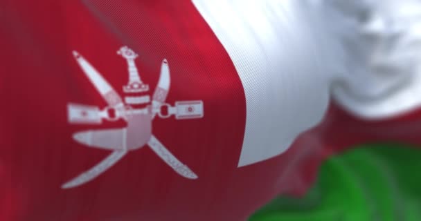 阿曼国旗飘扬的近景 阿曼苏丹国是位于西南亚的一个阿拉伯国家 有选择的重点 无缝圈慢动作 3D渲染 — 图库视频影像