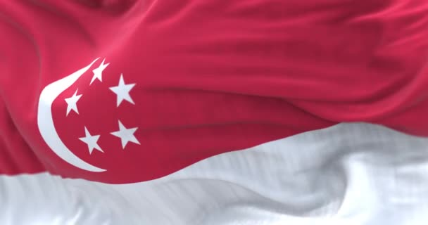 Singapur Ulusal Bayrağının Dalgalanmasına Yakından Bakın Singapur Cumhuriyeti Güneydoğu Asya — Stok video