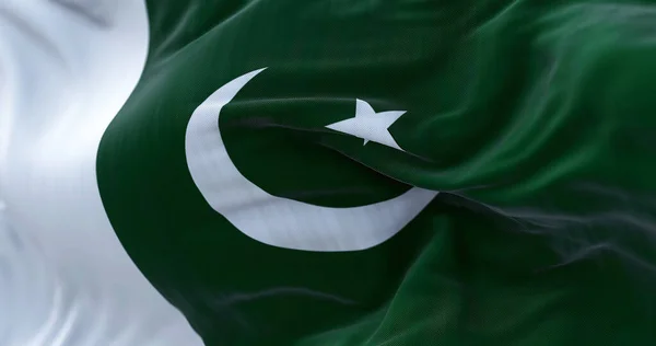 Vista Cerca Bandera Nacional Pakistán Ondeando República Islámica Pakistán Estado — Foto de Stock