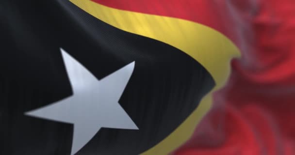Крупный План Размахивания Флагом Восточного Тимора Демократическая Республика Восточный Тимор — стоковое видео
