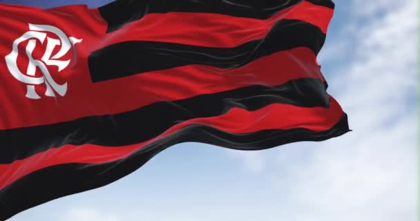 Río Janeiro Octubre 2022 Vista Cerca Bandera Flamengo Ondeando Viento — Vídeos de Stock