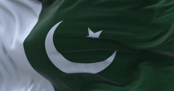 巴基斯坦国旗飘扬的近景 巴基斯坦伊斯兰共和国是一个南亚国家 面料纹理背景 有选择的重点 无缝圈慢动作 3D渲染 — 图库视频影像
