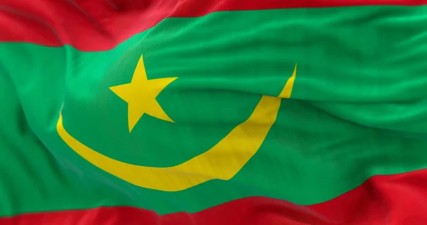 Vista Perto Bandeira Nacional Mauritânia Acenando Vento República Islâmica Mauritânia — Fotografia de Stock