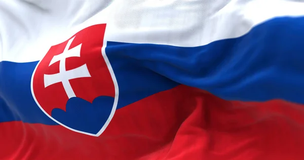 Γκρο Πλαν Άποψη Της Εθνικής Σημαίας Της Σλοβακίας Κυματίζει Στον — Φωτογραφία Αρχείου