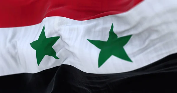 閉じる風の中で手を振っシリア国旗のビュー シリア アラブ共和国は西アジアの国である 生地の質感の背景 選択的フォーカス 3Dイラスト — ストック写真