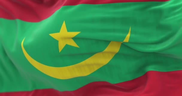 Vista Cerca Bandera Nacional Mauritania Ondeando Viento República Islámica Mauritania — Vídeos de Stock