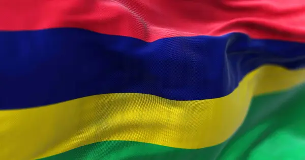 Vista Cerca Bandera Nacional Mauricio Ondeando Viento República Mauricio Una — Foto de Stock