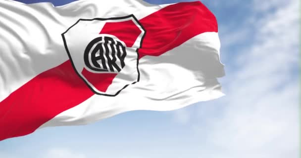 Buenos Aires Październik 2022 Flaga Płytą Rzeczną Falująca Wietrze River — Wideo stockowe