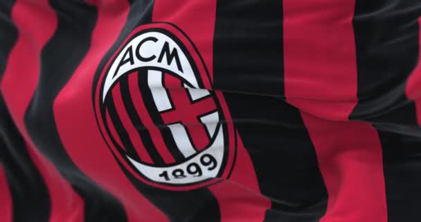 Milán Italia Julio 2022 Bandera Milan Ondeando Milan Club Fútbol — Vídeo de stock