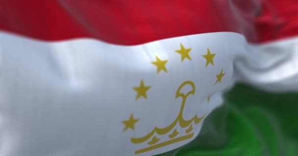 Γκρο Πλαν Άποψη Της Εθνικής Σημαίας Του Τατζικιστάν Δημοκρατία Του — Αρχείο Βίντεο