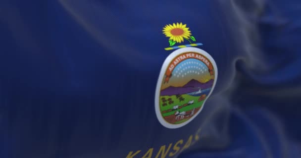 Kansas Eyaletinin Rüzgarda Dalgalanan Bayrağının Yakın Çekimi Kansas Abd Nin — Stok video