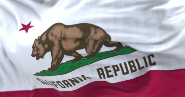 Vista Perto Bandeira Estado Califórnia Acenando Vento Tecido Texturizado Fundo — Vídeo de Stock