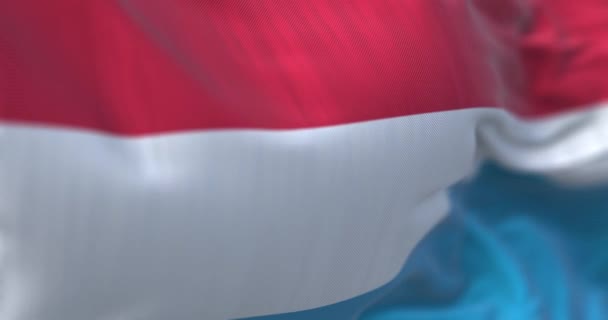ルクセンブルク国旗が手を振っている ルクセンブルク大公国は西ヨーロッパの国である 生地の質感の背景 選択的フォーカス スローモーションでシームレスなループ 3Dレンダリング — ストック動画