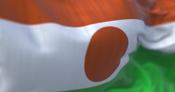 Vista Cerca Bandera Nacional Níger Ondeando República Del Níger País — Vídeos de Stock