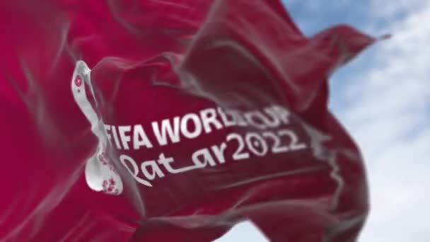 Doha Oktober 2022 Großaufnahme Der Flagge Der Fußball Weltmeisterschaft 2022 — Stockvideo