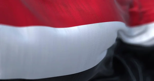Крупный План Размахивания Йеменским Национальным Флагом Республика Йемен Государство Расположенное — стоковое фото