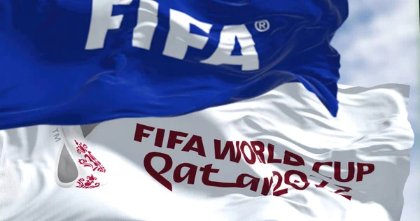 Ντόχα Nov 2022 Σημαίες Λογότυπο Του Παγκοσμίου Κυπέλλου Fifa Και — Φωτογραφία Αρχείου