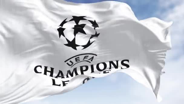 Estambul Nov 2022 Bandera Liga Campeones Uefa Ondeando Día Despejado — Vídeo de stock