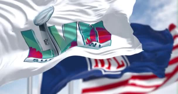 グレンデール 2022年11月 第57回スーパーボウル Nfl 米国の旗が振っている ゲームは2023年2月にアリゾナ州グレンデールで予定されています 選択的フォーカス スローモーションでシームレスなループ 3Dレンダリング — ストック動画