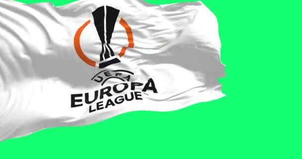 Budapest Nov 2022 Bandera Uefa Europa League Ondeando Viento Lazo — Vídeo de stock