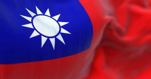 Tayvan Ulusal Bayrağının Dalgalanmasına Yakından Bakın Çin Cumhuriyeti Doğu Asya — Stok fotoğraf