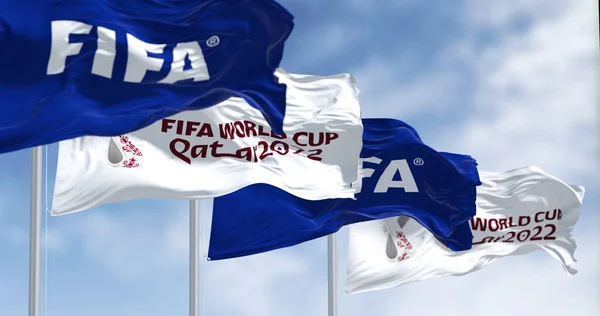 Doha Nov 2022 Flaggor Med Fifa Och Qatar 2022 Logotypen — Stockfoto