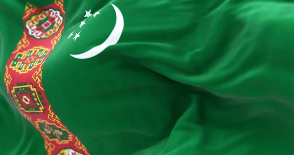투르크메니스탄 국기가 흔들고 투르크메니스탄은 중앙아시아에 국가이다 배경을 문자화 했습니다 선택적 — 스톡 사진