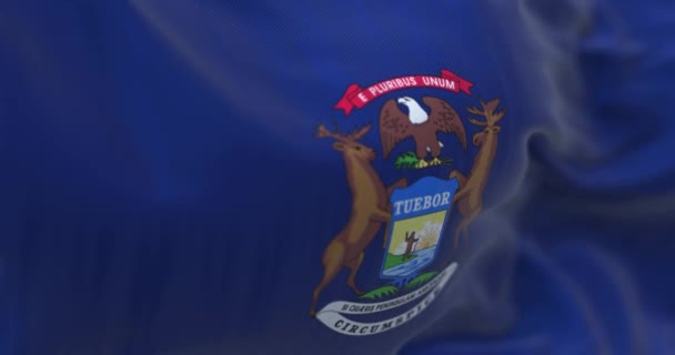 Στενή Θέα Της Σημαίας Του Μίσιγκαν Μίσιγκαν Είναι Ομοσπονδιακή Πολιτεία — Αρχείο Βίντεο