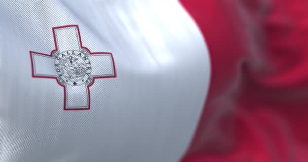 Detalhe Bandeira Nacional Maltesa Acenando República Malta País Mar Mediterrâneo — Vídeo de Stock