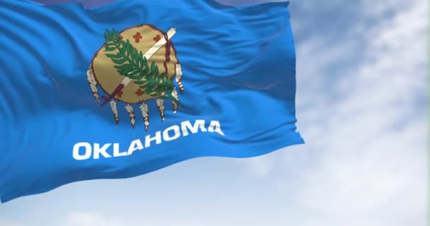 Närbild Oklahoma Statliga Flaggan Viftar Oklahoma Delstat Den Södra Centrala — Stockvideo