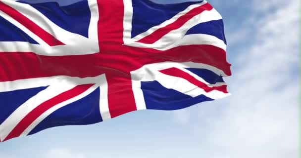英国国旗在风中飘扬的近景 英国是西欧的一个岛国 有选择的重点 慢动作中的无限循环 3D渲染 — 图库视频影像