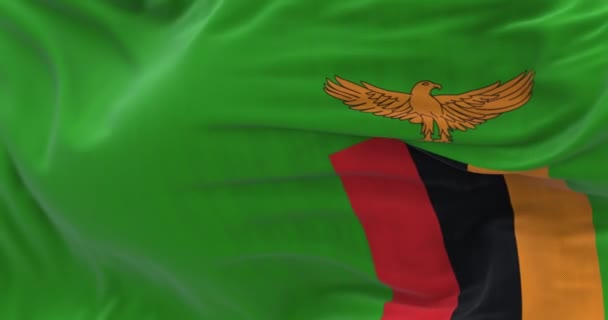 Zambiya Ulusal Bayrağının Rüzgarda Dalgalanmasının Ayrıntıları Orta Güney Afrika Zambiya — Stok video