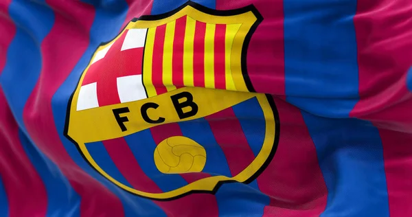 Barcelona Spain May 2022 Close Barcelona Flag Waving Barcelona Spanish — Stock Photo, Image