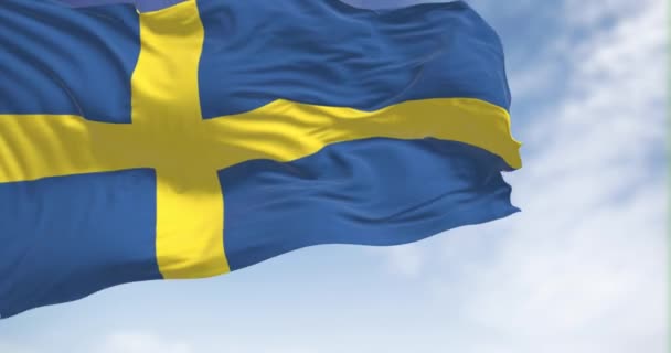 Sveriges Flagga Viftar Vinden Sverige Ett Nordiskt Land Skandinavien Selektivt — Stockvideo