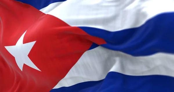 Vista Cerca Bandera Nacional Cuba Ondeando Viento República Cuba Estado —  Fotos de Stock