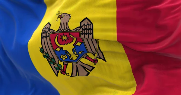 Крупный План Размахивания Ветру Национальным Флагом Молдовы Республика Молдова Является — стоковое фото