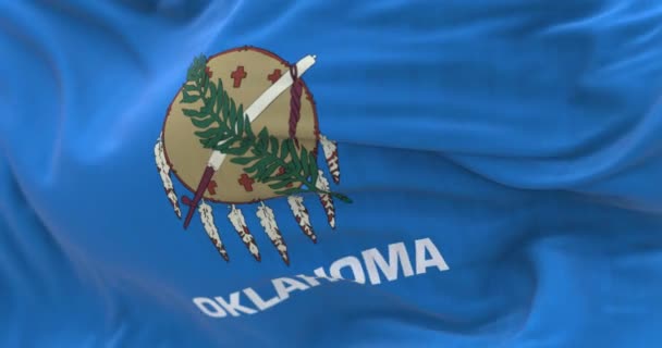 Придивіться Прапора Штату Оклахома Оклахома Штат Сша Текстуроване Тло Вибіркове — стокове відео