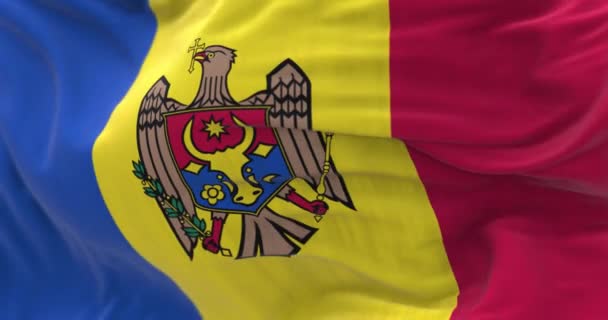 Moldova Ulusal Bayrağının Dalgalanmasına Yakından Bakın Moldova Cumhuriyeti Doğu Avrupa — Stok video