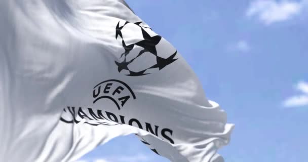 Стамбул Грудень 2022 Прапор Ліги Чемпіонів Уєфа Який Розмахує Ясний — стокове відео