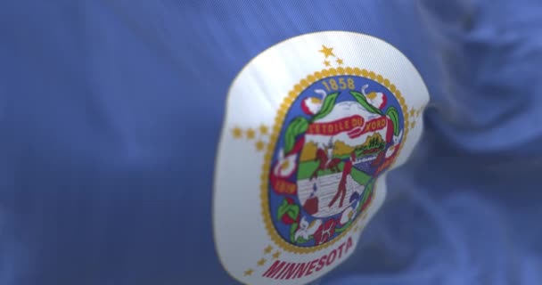 美国明尼苏达州的国旗在风中飘扬 明尼苏达州是美国中西部的一个州 面料纹理背景 有选择的重点 慢动作无缝线环路 现实的3D渲染 — 图库视频影像
