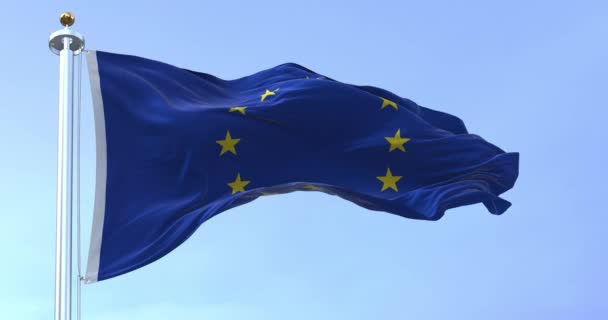 Vlag Van Europese Unie Zwaaien Vlag Bestaat Uit Twaalf Gele — Stockvideo