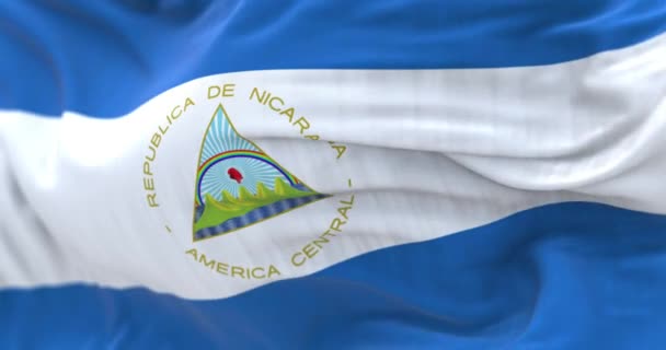 Detailní Záběr Mávání Nikaragujskou Národní Vlajkou Modrá Bílá Modrá Národním — Stock video