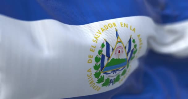 Vista Vicino Della Bandiera Nazionale Salvador Sventola Repubblica Del Salvador — Video Stock