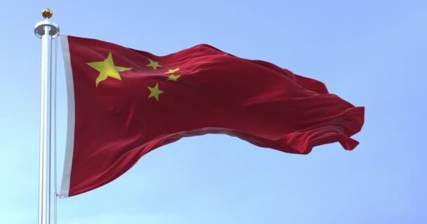 Közelkép Kínai Nemzeti Zászlóról Amint Egy Tiszta Napon Integet Kínai — Stock videók