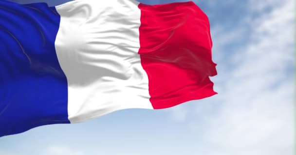 Close View France National Flag Waving Clear Day Republic France — Vídeo de stock