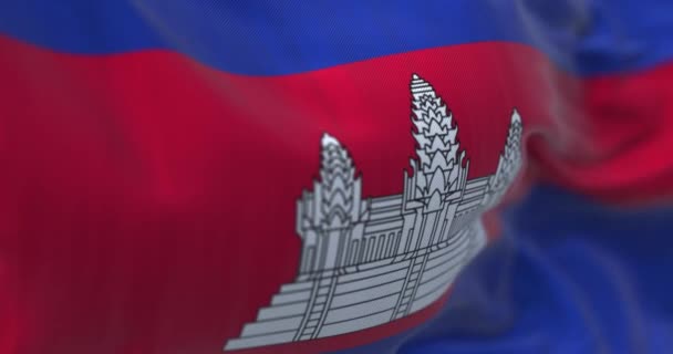 Крупный План Размахивания Флагом Камбоджи Королевство Камбоджа Является Страной Юго — стоковое видео