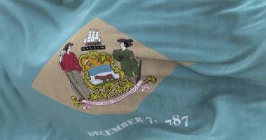 Delaware eyalet bayrağının dalgalanma görüntüsü. Delaware, Amerika Birleşik Devletleri 'nin orta-Atlantik bölgesinde bulunan bir eyalettir. Dalgalı kumaş. Seçici odaklanma. Gerçekçi 3D canlandırma. Yavaş çekim döngüsü