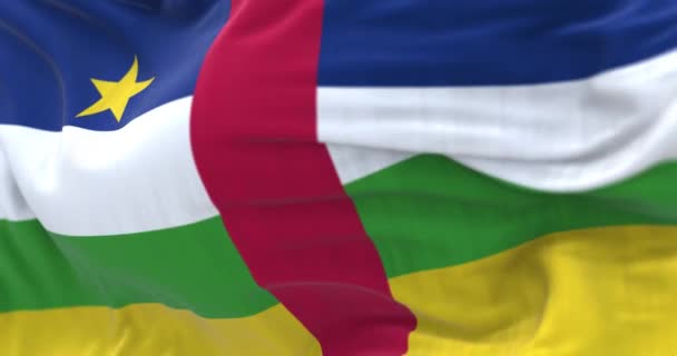 Orta Afrika Cumhuriyeti Nin Rüzgarda Dalgalanan Ulusal Bayrağının Yakın Çekimi — Stok video