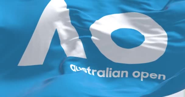 Melbourne Dec 2022 Australian Open Flagga Vinkar Tennisturnering Hålls Årligen — Stockvideo
