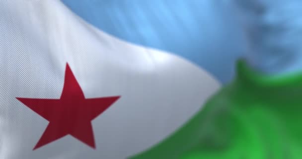 Close Djibouti National Flag Waving Wind Republic Djibouti Country Horn — Video Stock
